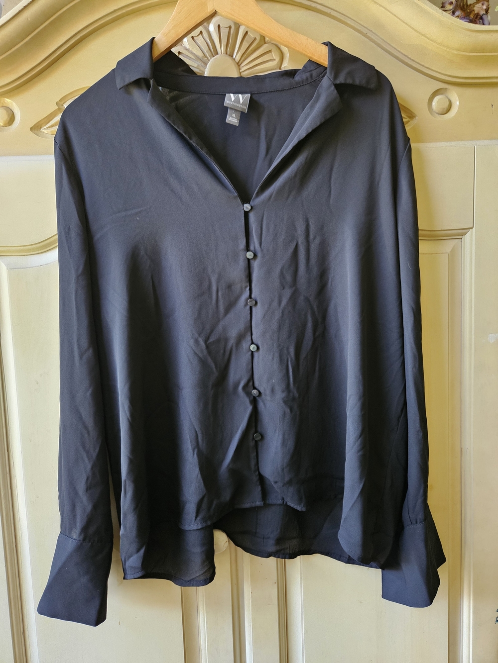 Women's Black Sheer Button-Up Dress Shirt